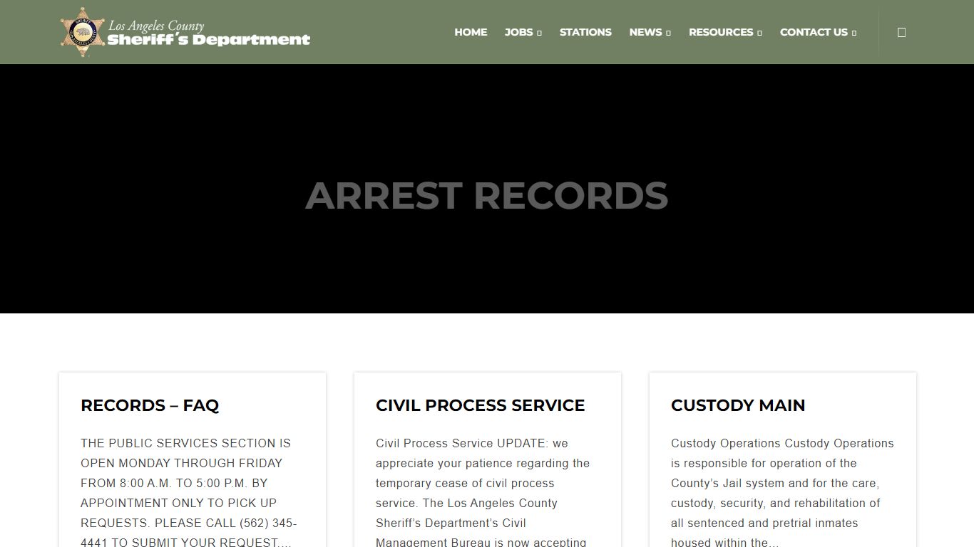 Arrest records - Los Angeles County Sheriff's Department